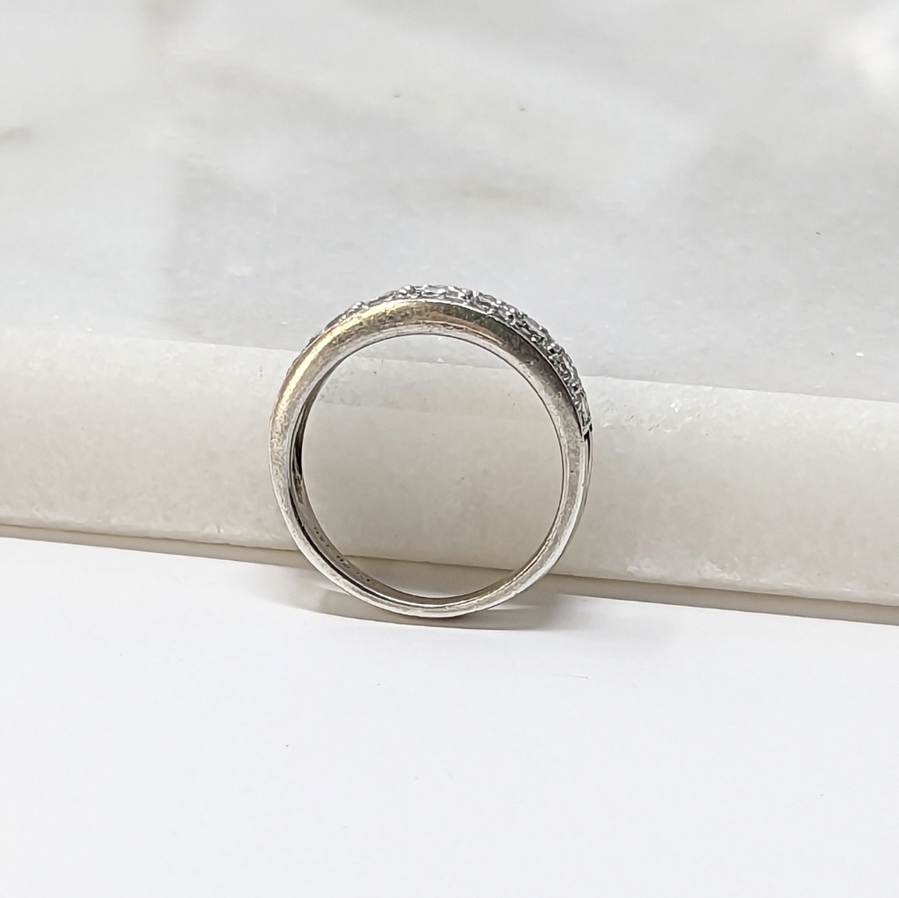 Sterling silver 925 wide band simulated faux diamond round ring vintage - Picture 6 of 7